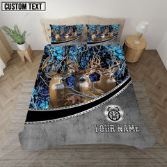 Maxcorners Deer Forest Hunting Scene Blue Personalized Name Bedding Set 3D All Over Printed