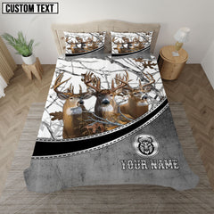Maxcorners Deer Forest Hunting Scene White Personalized Name Bedding Set 3D All Over Printed