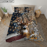 Maxcorners Deer Hunting American Flag Rustic Style Personalized Name Bedding Set 3D All Over Printed
