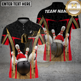 Maxcorners Bowling Santa Black Ball Golden Strike Multicolor Options Personalized Name, Team Name 3D Shirt (4 Colors)