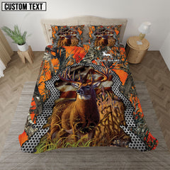 Maxcorners Deer Hunter American Flag Orange Camo Personalized Name Bedding Set 3D All Over Printed