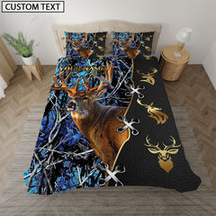 Maxcorners Blue Deer Hunter Forest Pattern Personalized Name Bedding Set 3D All Over Printed
