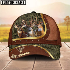Maxcorners Triple Buck Bark Camo Leather Studded Accents Multicolor Options Personalized Name 3D Cap