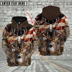 Maxcorners American Flag Deer Hunting Camo Personalized Name 3D All Over Printed Clothes