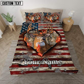 Maxcorners Buck Deer American Flag Rustic Burning Heart Cut-Out Personalized Name Bedding Set 3D All Over Printed