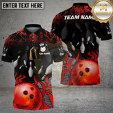 Maxcorners Bowling Ball Fire Strike Red Flame Pins Multicolor Options Personalized Name, Team Name 3D Shirt (4 Colors)