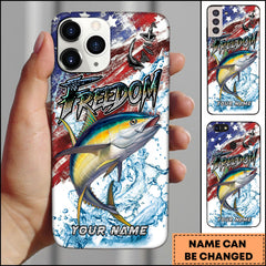 Maxcorners Tuna Fishing Freedom American Flag Water Splash Art Personalized Name Phone Case