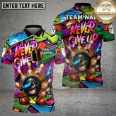 Maxcorners Bowling Ball and Pins Never Give Up Graffiti Multicolor Options Personalized Name, Team Name 3D Shirt (4 Colors)