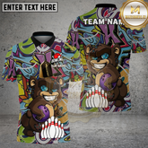 Maxcorners Bowling Bear Cartoon Graffiti Style Multicolor Options Personalized Name, Team Name 3D Shirt (4 Colors)