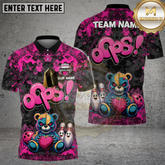 Maxcorners Bowling Oops Teddy Bear Cartoon Multicolor Options Personalized Name, Team Name 3D Shirt (4 Colors)