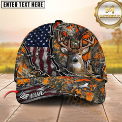 Maxcorners Deer Hunting American Flag Rustic Lacing Design Multicolor Options Personalized Name 3D Cap