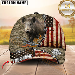 Maxcorners Deer Hunting American Flag Stitched Design Multicolor Options Personalized Name 3D Cap (Deer/Moose/Turkey/Boar)