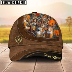 Maxcorners Deer Hunting Cap Triple Buck Scene Rustic Brown Design Multicolor Options Personalized Name 3D Cap