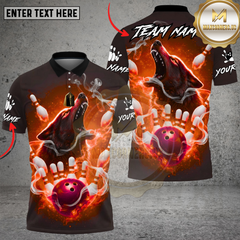 Maxcorners Bowling Fire Wolf Inferno Power Multi Options Personalized Name, Team Name Unisex 3D Shirt (4 Colors)