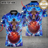 Maxcorners Bowling Lightning Bull Thunder Power Multi Options Personalized Name, Team Name Unisex 3D Shirt (4 Colors)