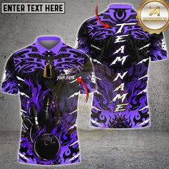 Maxcorners Bowling Dark Flame Bowling Strike Style Multi Options Personalized Name, Team Name Unisex 3D Shirt (4 Colors)
