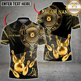 Maxcorners Bowling Royal Gold Mandala Crown Multi Options Personalized Name, Team Name Unisex 3D Shirt (4 Colors)