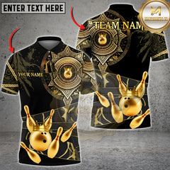 Maxcorners Bowling Royal Gold Mandala Crown Multi Options Personalized Name, Team Name Unisex 3D Shirt (4 Colors)