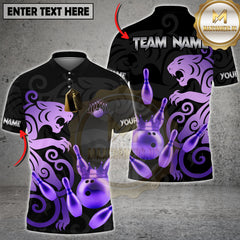 Maxcorners Bowling Black Gold Lion Crown Multi Options Personalized Name, Team Name Unisex 3D Shirt (4 Colors)