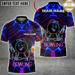 Maxcorners Bowling Neon Smiling Bowling Ball Beer Party Style Multi Options Personalized Name, Team Name Unisex 3D Shirt (4 Colors)