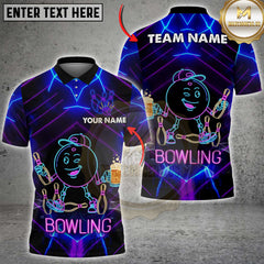 Maxcorners Bowling Neon Smiling Bowling Ball Beer Party Style Multi Options Personalized Name, Team Name Unisex 3D Shirt (4 Colors)