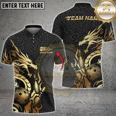 Maxcorners Bowling Dragon Strike Golden Tribal Multi Options Personalized Name, Team Name Unisex 3D Shirt (4 Colors)