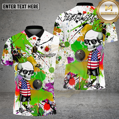 Maxcorners Bowling American Skull Graffiti Bowling Style Multi Options Personalized Name, Team Name Unisex 3D Shirt (4 Colors)