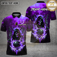 Maxcorners Bowling Grim Reaper Fire Strike Dark Fantasy Style Multi Options Personalized Name, Team Name Unisex 3D Shirt (4 Colors)