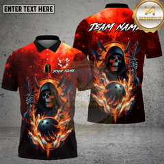 Maxcorners Bowling Grim Reaper Fire Strike Dark Fantasy Style Multi Options Personalized Name, Team Name Unisex 3D Shirt (4 Colors)