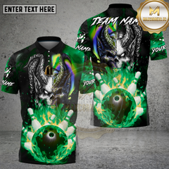 Maxcorners Bowling Demon Skull Fire Power Strike Fantasy Style Multi Options Personalized Name, Team Name Unisex 3D Shirt (4 Colors)