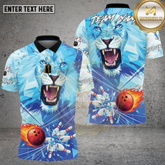 Maxcorners Bowling Ice Lion Power Strike Bowling Ball Dynamic Style Multi Options Personalized Name, Team Name Unisex 3D Shirt (4 Colors)