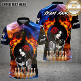 Maxcorners Bowling Sexy Gothic Woman Flame Rose Bowling Style Multi Options Personalized Name, Team Name Unisex 3D Shirt (4 Colors)