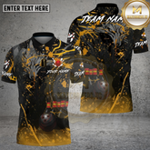 Maxcorners Bowling Black Gold Flame Splash Bowling Ball League Style Multi Options Personalized Name, Team Name Unisex 3D Shirt (4 Colors)