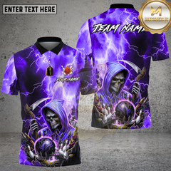 Maxcorners Bowling Grim Reaper Lightning Skull Power Style Multi Options Personalized Name, Team Name Unisex 3D Shirt (4 Colors)