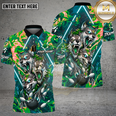 Maxcorners Bowling Triple Wolf Fire Strike Neon Fantasy Style Multi Options Personalized Name, Team Name Unisex 3D Shirt (4 Colors)