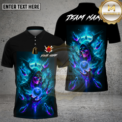 Maxcorners Bowling Neon Demon Skull Cosmic Art Multi Options Personalized Name, Team Name Unisex 3D Shirt (4 Colors)