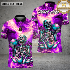 Maxcorners Bowling Electric Gold Lightning Skeleton Art Multi Options Personalized Name, Team Name Unisex 3D Shirt (4 Colors)
