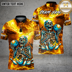 Maxcorners Bowling Electric Gold Lightning Skeleton Art Multi Options Personalized Name, Team Name Unisex 3D Shirt (4 Colors)