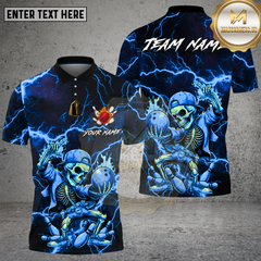 Maxcorners Bowling Neon Green Lightning Skeleton Street Art Multi Options Personalized Name, Team Name Unisex 3D Shirt (4 Colors)
