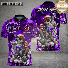 Maxcorners Bowling American Patriot Skeleton Cigar Art Multi Options Personalized Name, Team Name Unisex 3D Shirt (4 Colors)