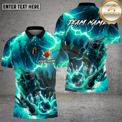 Maxcorners Bowling Thunder Lightning Blue Lion Beast Multi Options Personalized Name, Team Name Unisex 3D Shirt (4 Colors)