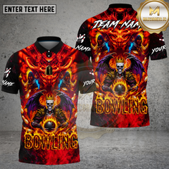 Maxcorners Bowling Hellfire Skull King Demon Art Multi Options Personalized Name, Team Name Unisex 3D Shirt (4 Colors)