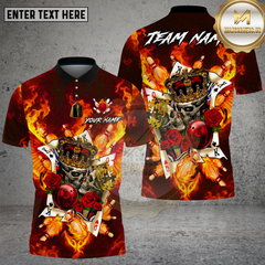 Maxcorners Bowling Royal Flame Skull King Card Art Multi Options Personalized Name, Team Name Unisex 3D Shirt (4 Colors)