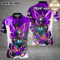 Maxcorners Bowling Royal Butterfly Skull Queen Art Multi Options Personalized Name, Team Name Unisex 3D Shirt (4 Colors)