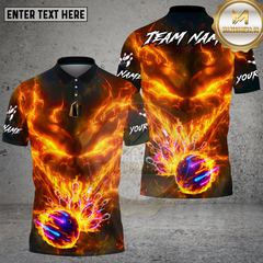 Maxcorners Bowling Inferno Fire Demon Skull Multi Options Personalized Name, Team Name Unisex 3D Shirt (4 Colors)