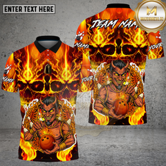 Maxcorners Bowling Inferno Skull Flaming Bowling Ball Design Multi Options Personalized Name, Team Name Unisex 3D Shirt (4 Colors)