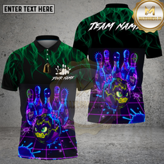 Maxcorners Bowling Neon Cyber Bowling Pins & Electric Ball Art Multi Options Personalized Name, Team Name Unisex 3D Shirt (4 Colors)