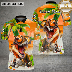 Maxcorners Bowling Summer T-Rex Beach Vibes Multi Options Personalized Name, Team Name Unisex 3D Shirt (4 Colors)