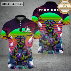 Maxcorners Bowling Retro Dog Neon Sunset Multi Options Personalized Name, Team Name Unisex 3D Shirt (4 Colors)