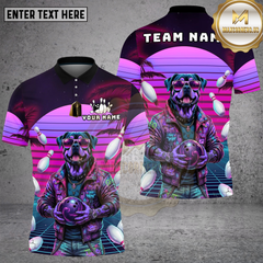 Maxcorners Bowling Retro Dog Neon Sunset Multi Options Personalized Name, Team Name Unisex 3D Shirt (4 Colors)